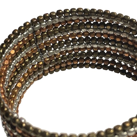 Handmade Beaded Cuff Bracelet Tri Color Stretch Boho Costume Jewelry Gift u - Picture 2 of 6